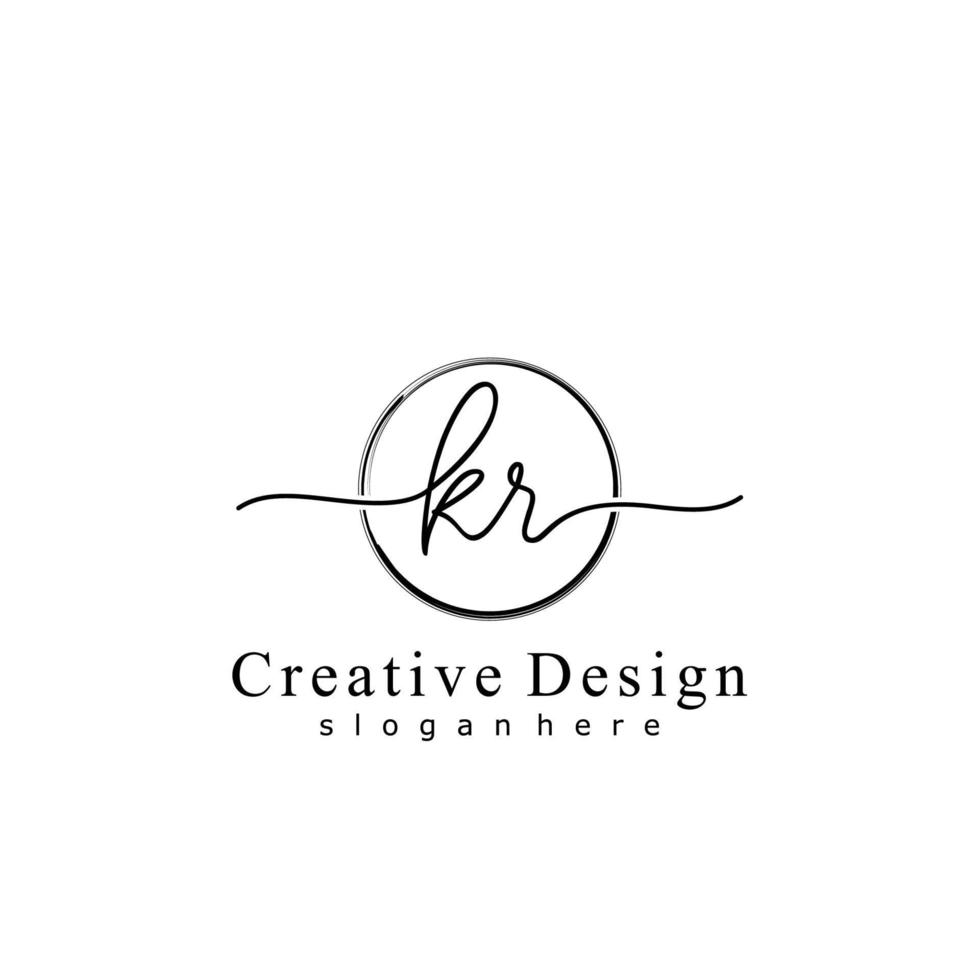 Initial KR handwriting logo with circle hand drawn template vector