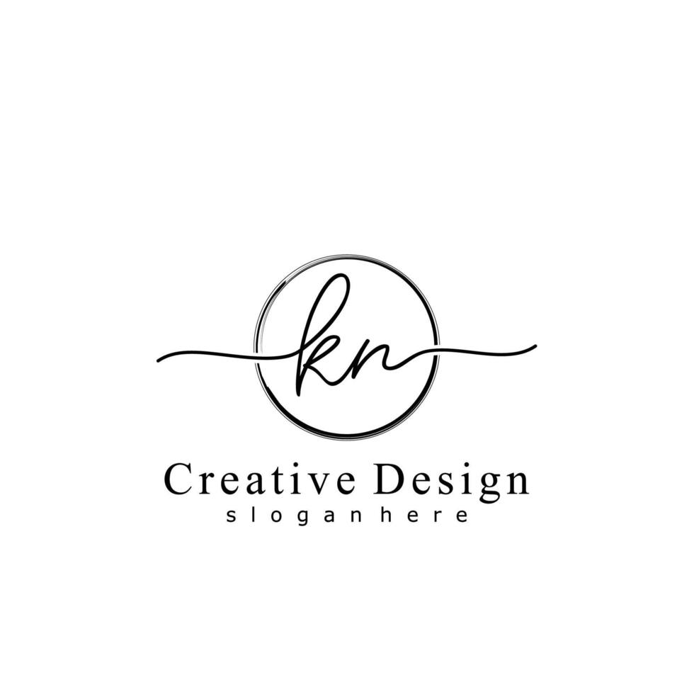 Initial KN handwriting logo with circle hand drawn template vector