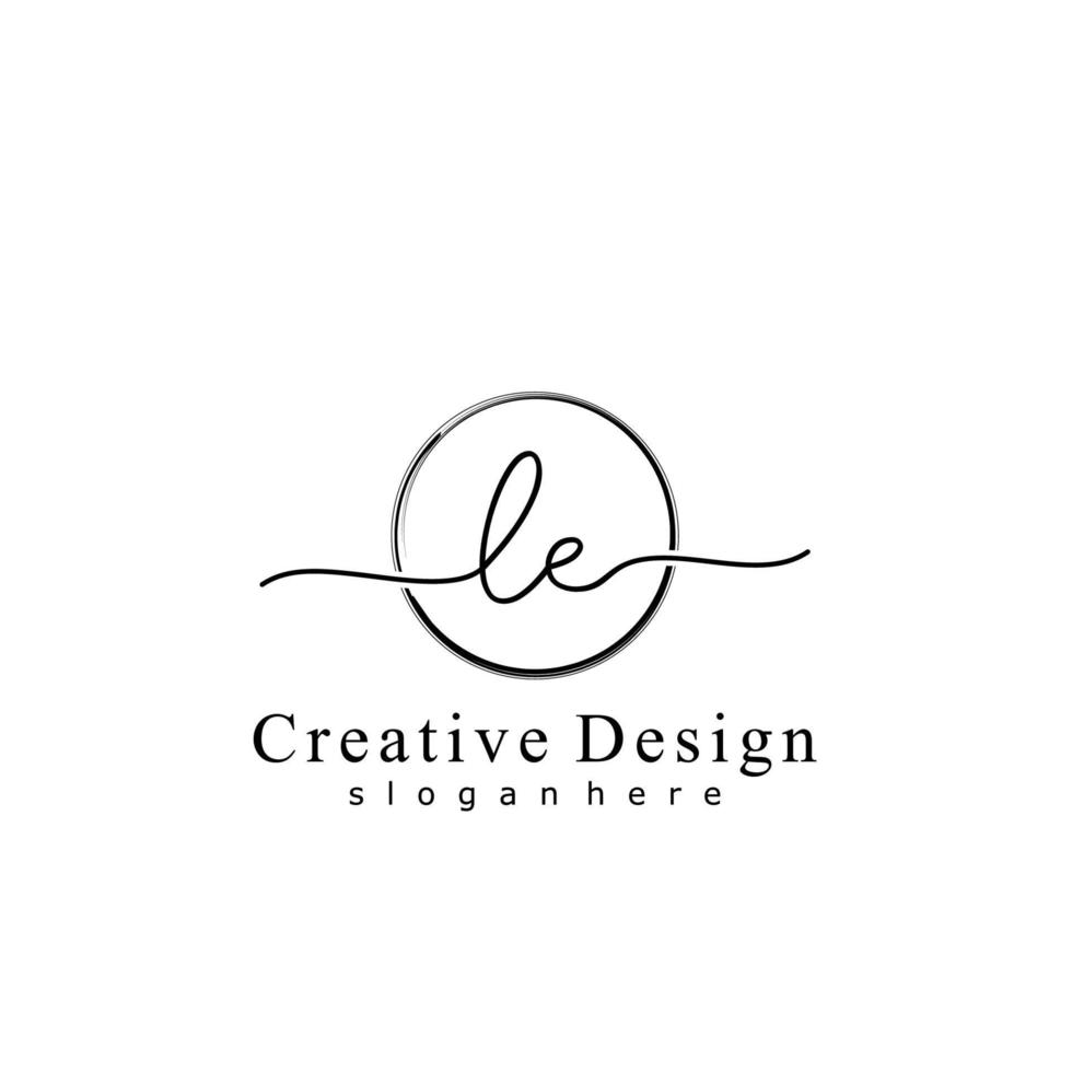 Initial LE handwriting logo with circle hand drawn template vector