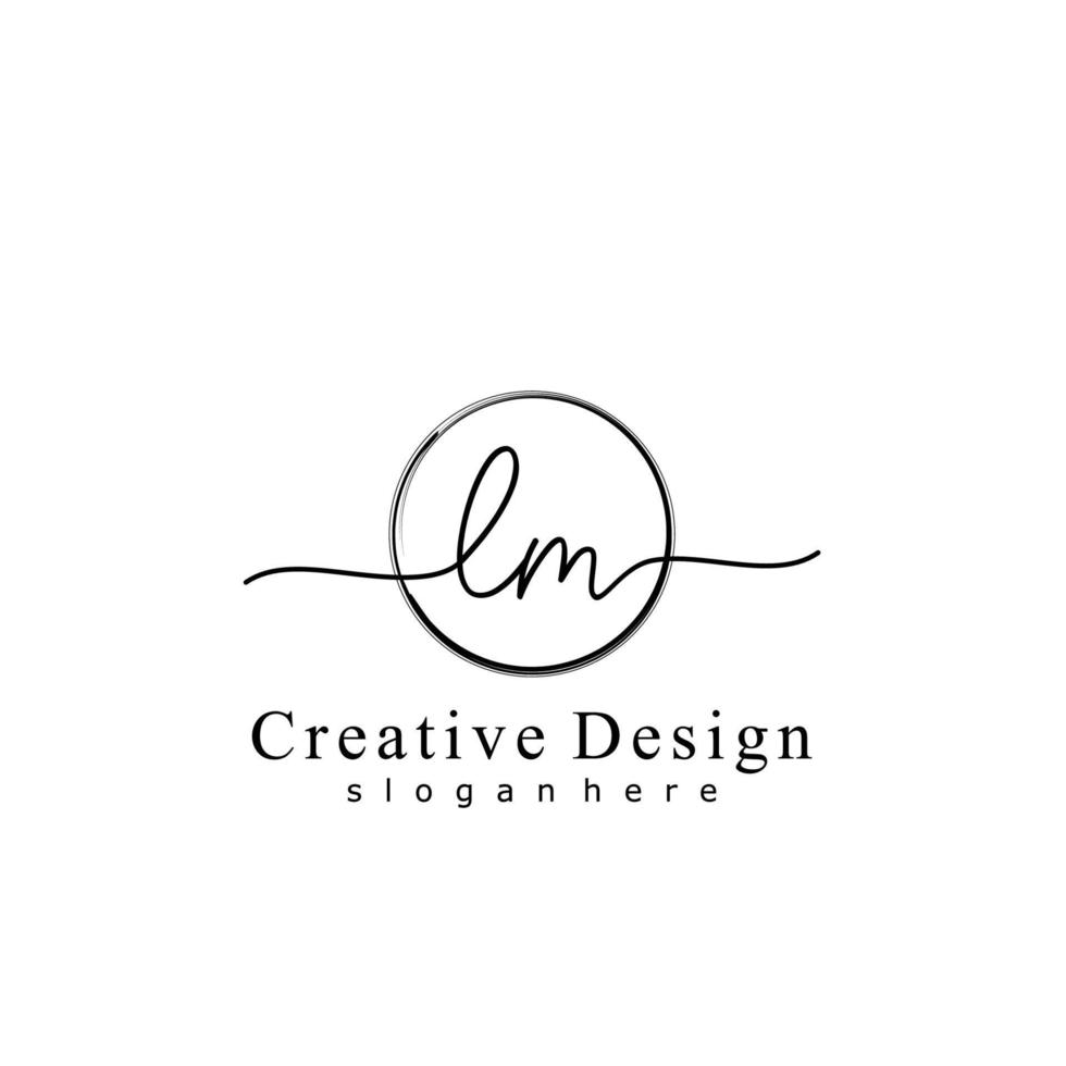 Initial LM handwriting logo with circle hand drawn template vector