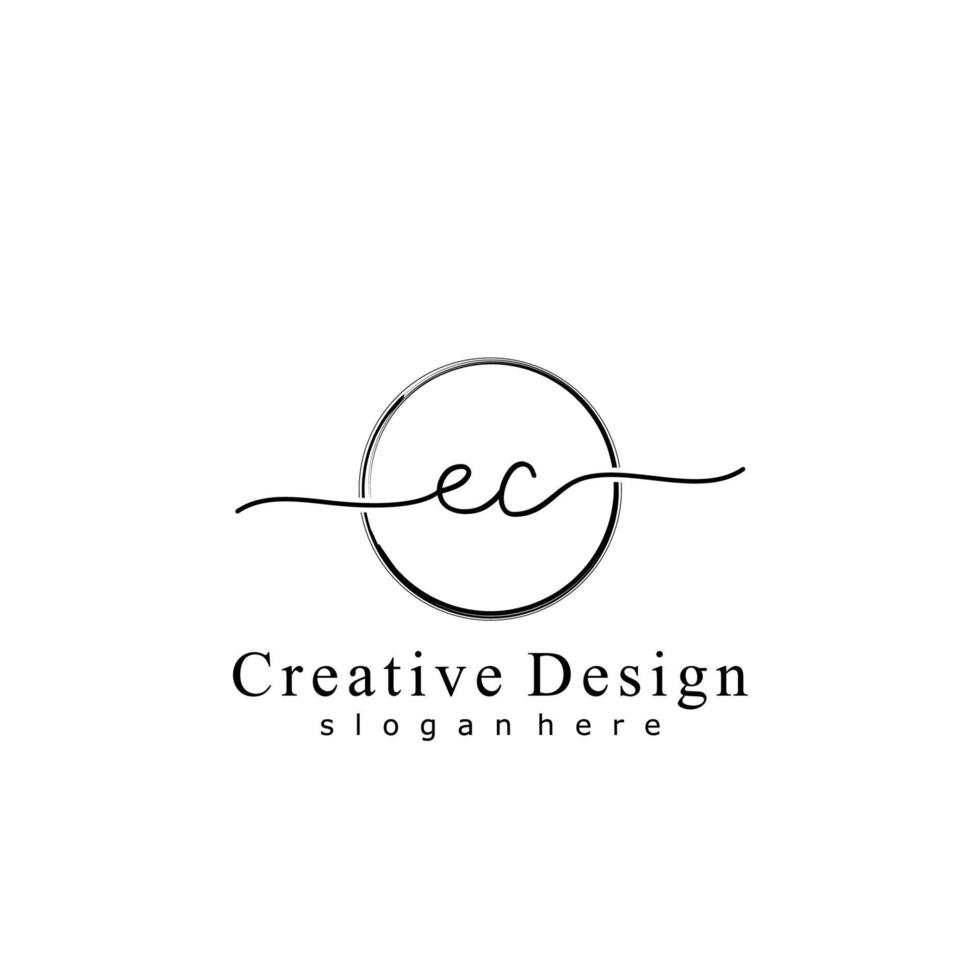 Initial EC handwriting logo with circle hand drawn template vector