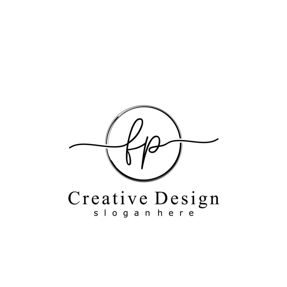 Initial FP handwriting logo with circle hand drawn template vector