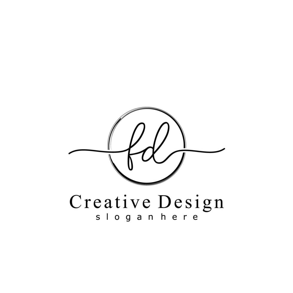 Initial FD handwriting logo with circle hand drawn template vector