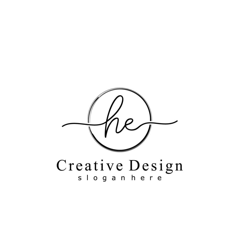 Initial HE handwriting logo with circle hand drawn template vector