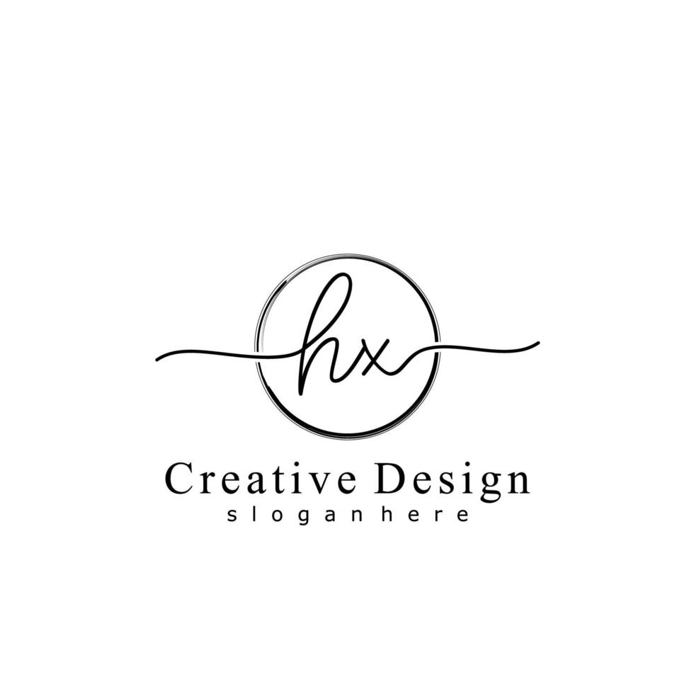 Initial HX handwriting logo with circle hand drawn template vector