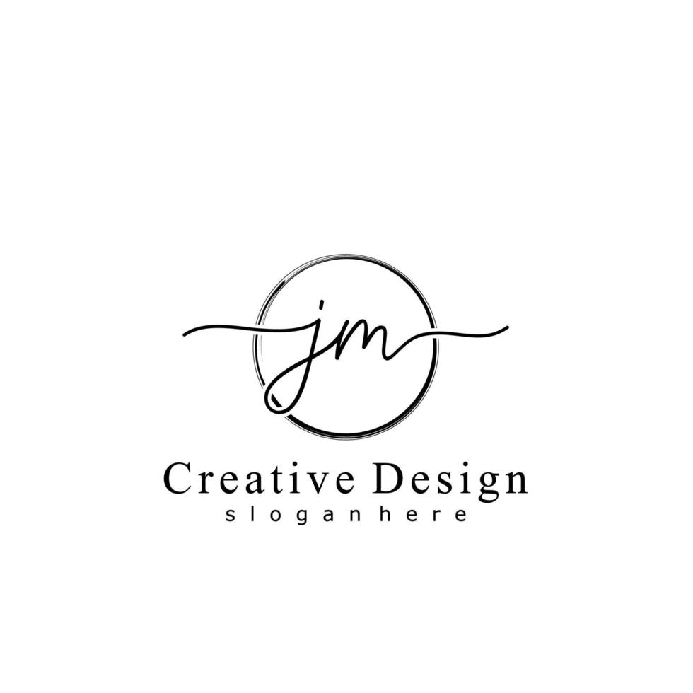 Initial JM handwriting logo with circle hand drawn template vector