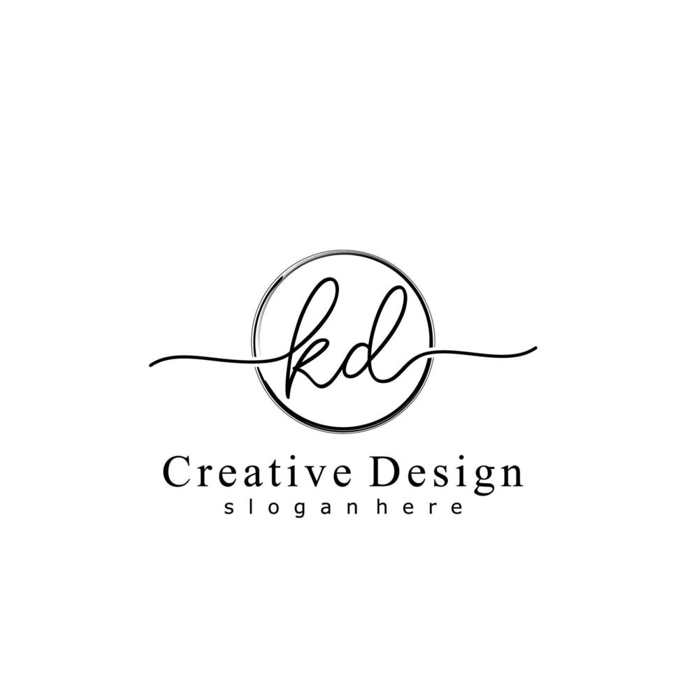 Initial KD handwriting logo with circle hand drawn template vector