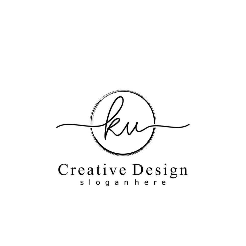 Initial KV handwriting logo with circle hand drawn template vector