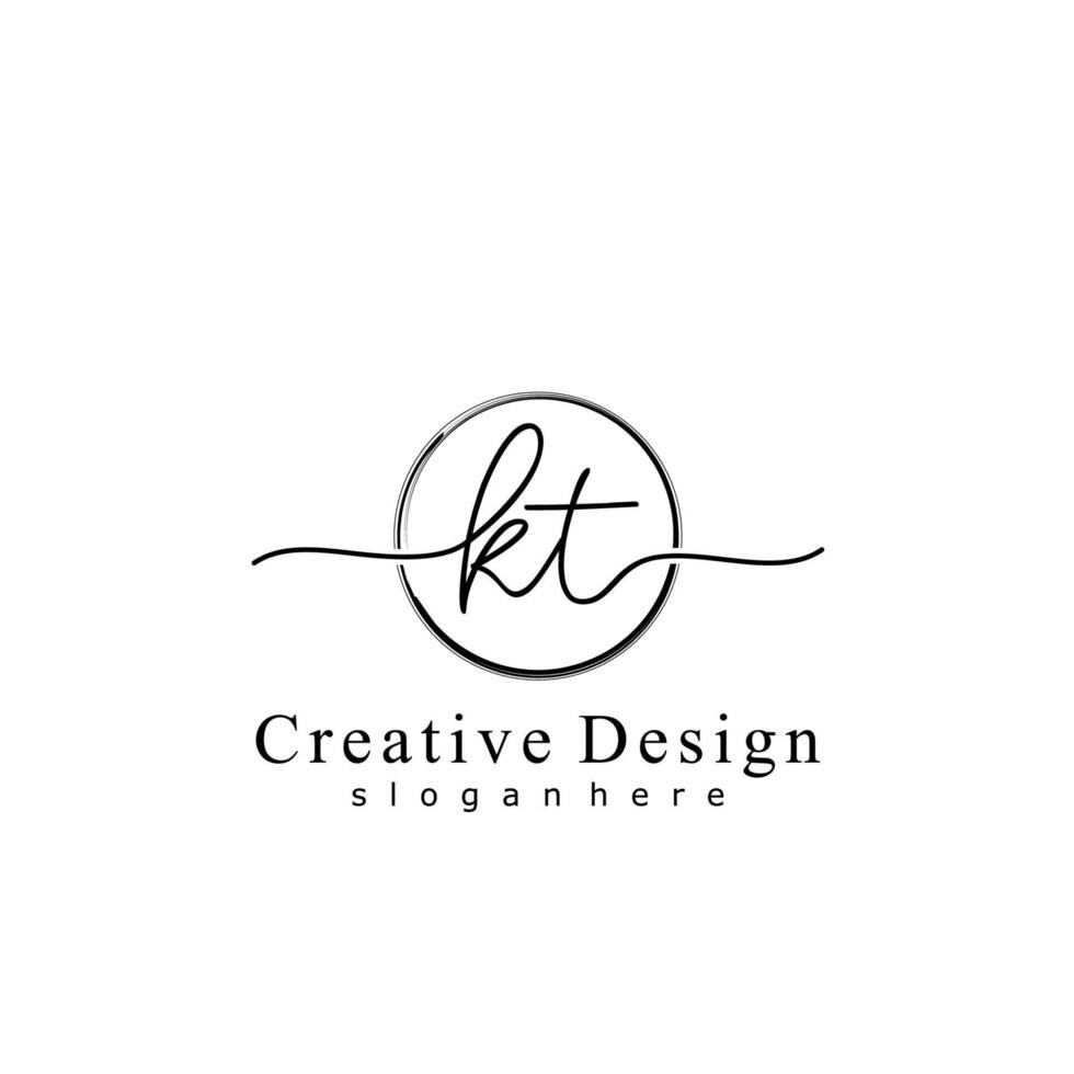 Initial KT handwriting logo with circle hand drawn template vector