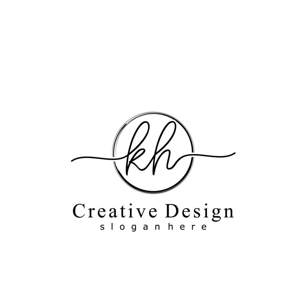 Initial KH handwriting logo with circle hand drawn template vector