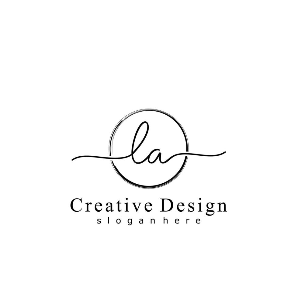 Initial LA handwriting logo with circle hand drawn template vector
