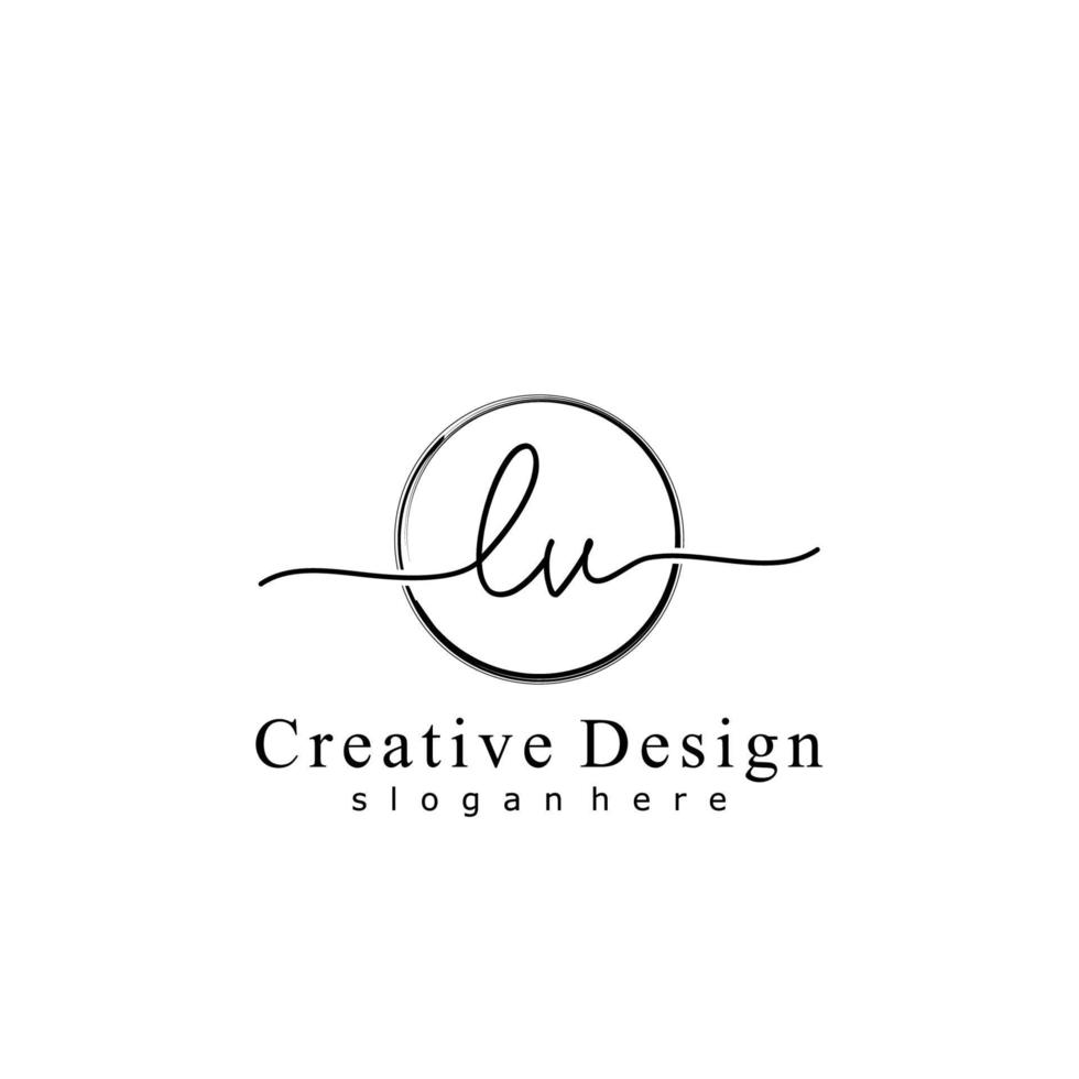 Initial LV handwriting logo with circle hand drawn template vector