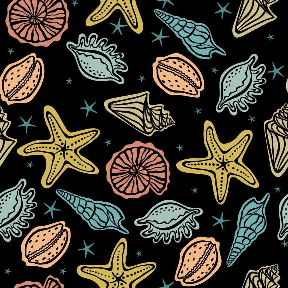 Seashells and starfish seamless pattern vector