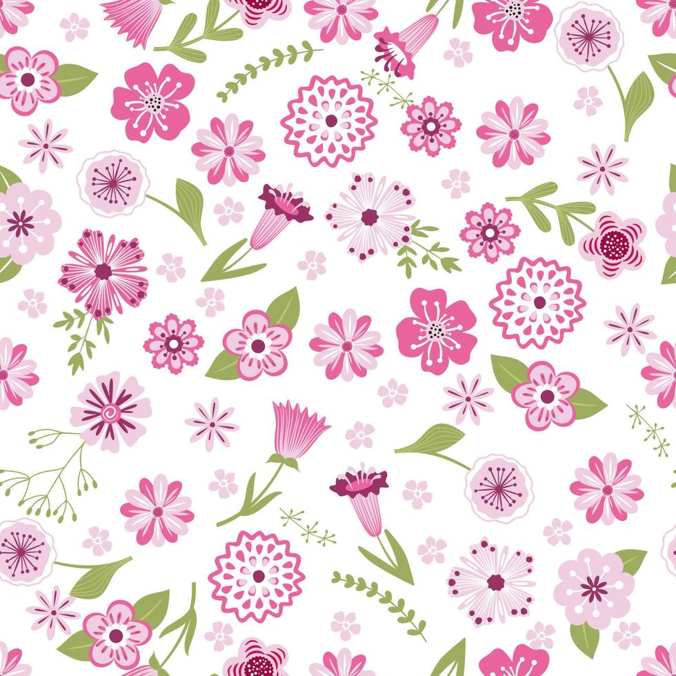 Seamless pink flowers pattern, pritn for clothes, fabric vector