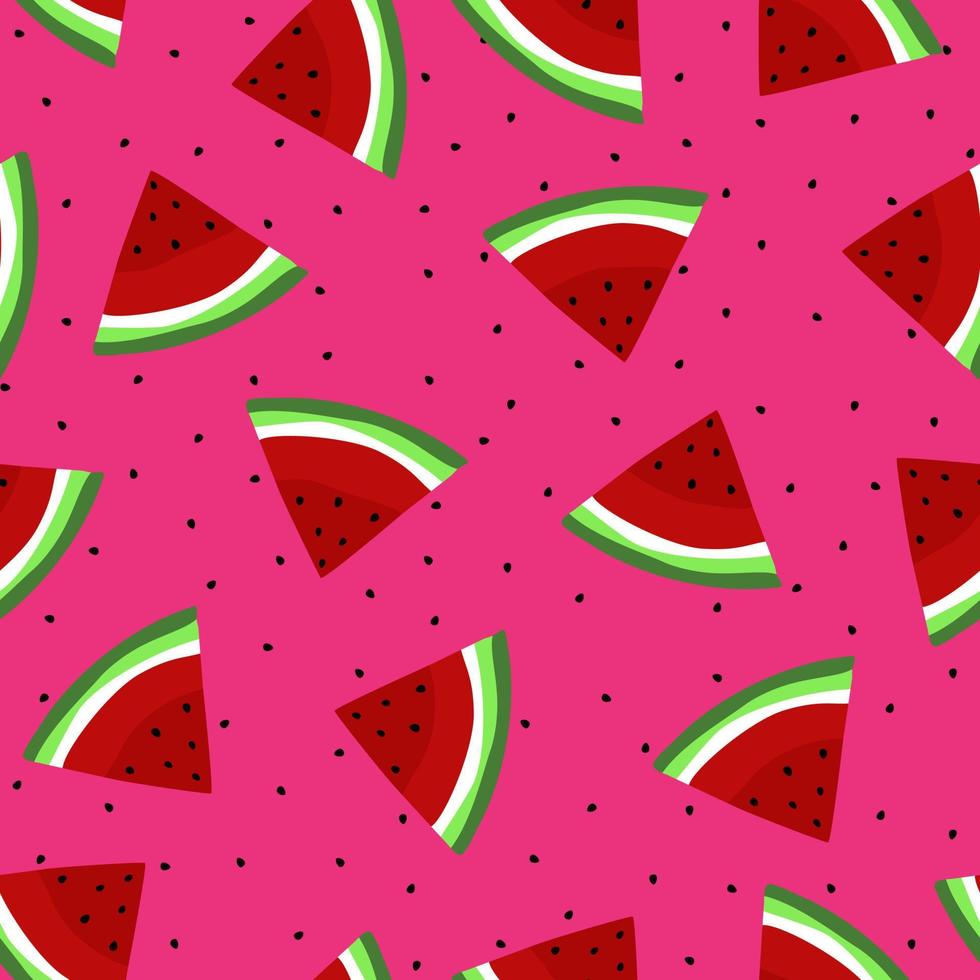 Seamless watermelon pattern. Pieces watermelon on blue strips background. vector