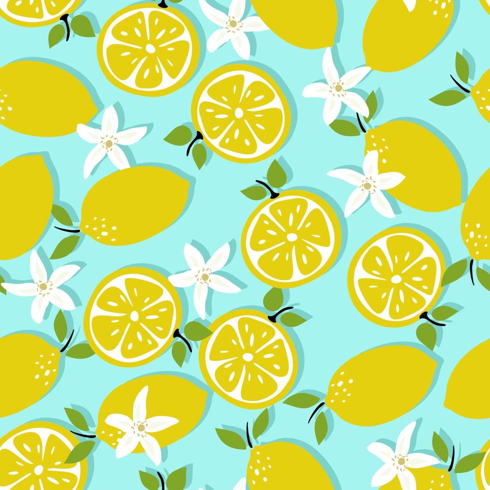 Seamless vector pattern with lemons and flowers