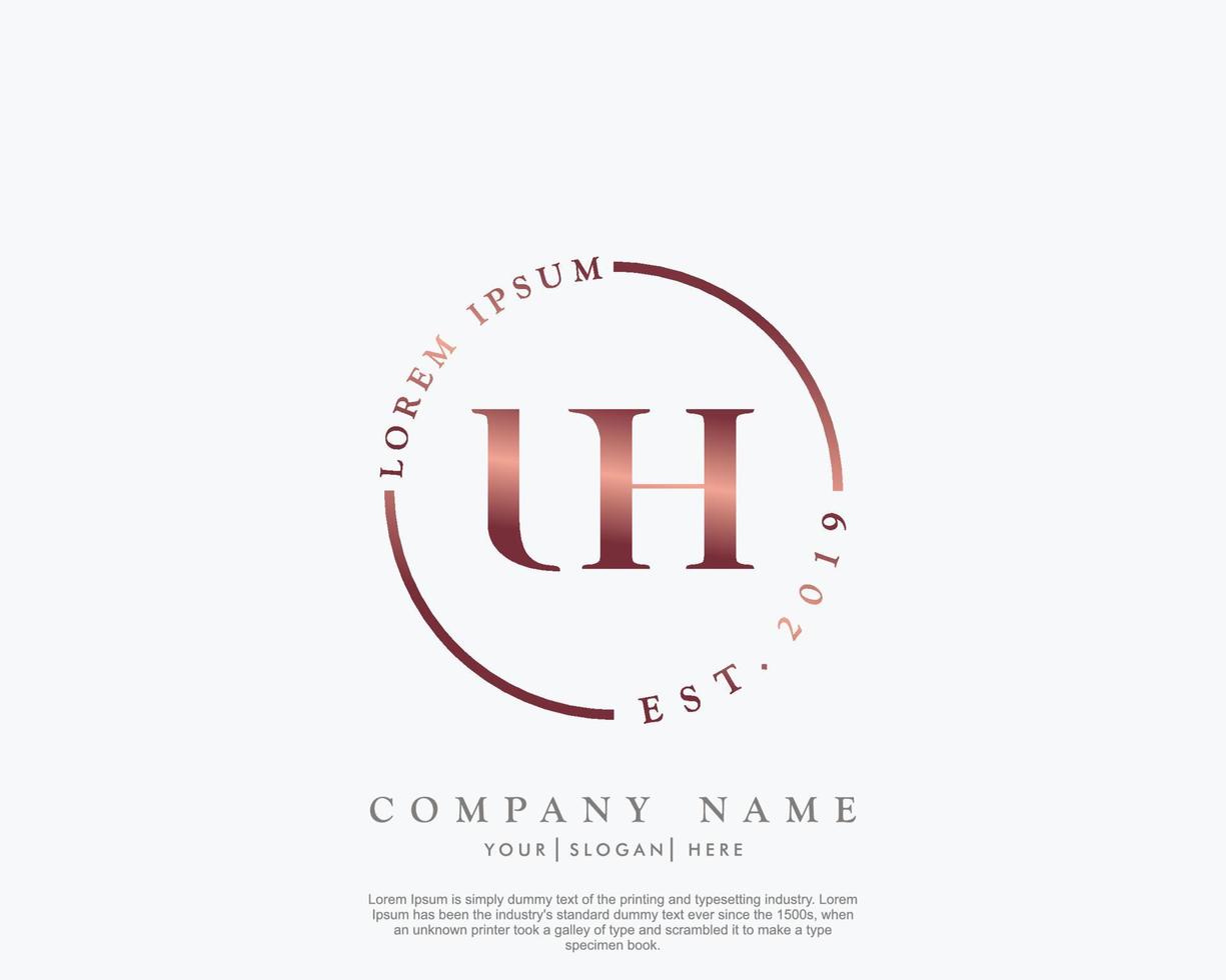 Initial letter UH Feminine logo beauty monogram and elegant logo design, handwriting logo of initial signature, wedding, fashion, floral and botanical with creative template vector