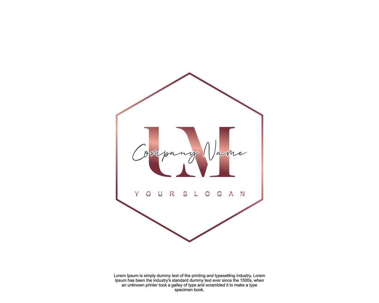 Initial letter UM Feminine logo beauty monogram and elegant logo design, handwriting logo of initial signature, wedding, fashion, floral and botanical with creative template vector