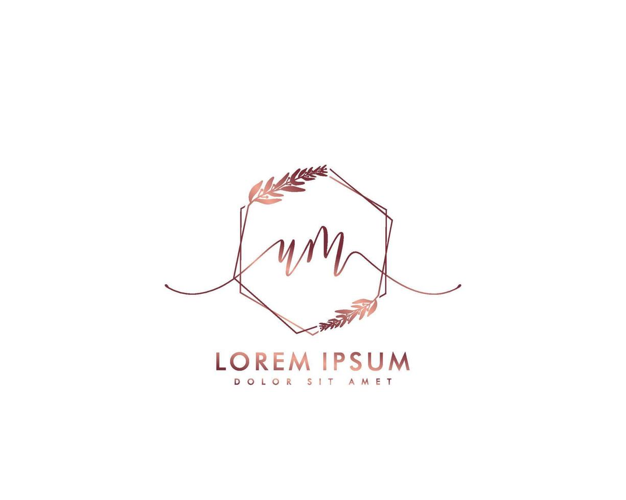 Initial letter UM Feminine logo beauty monogram and elegant logo design, handwriting logo of initial signature, wedding, fashion, floral and botanical with creative template vector