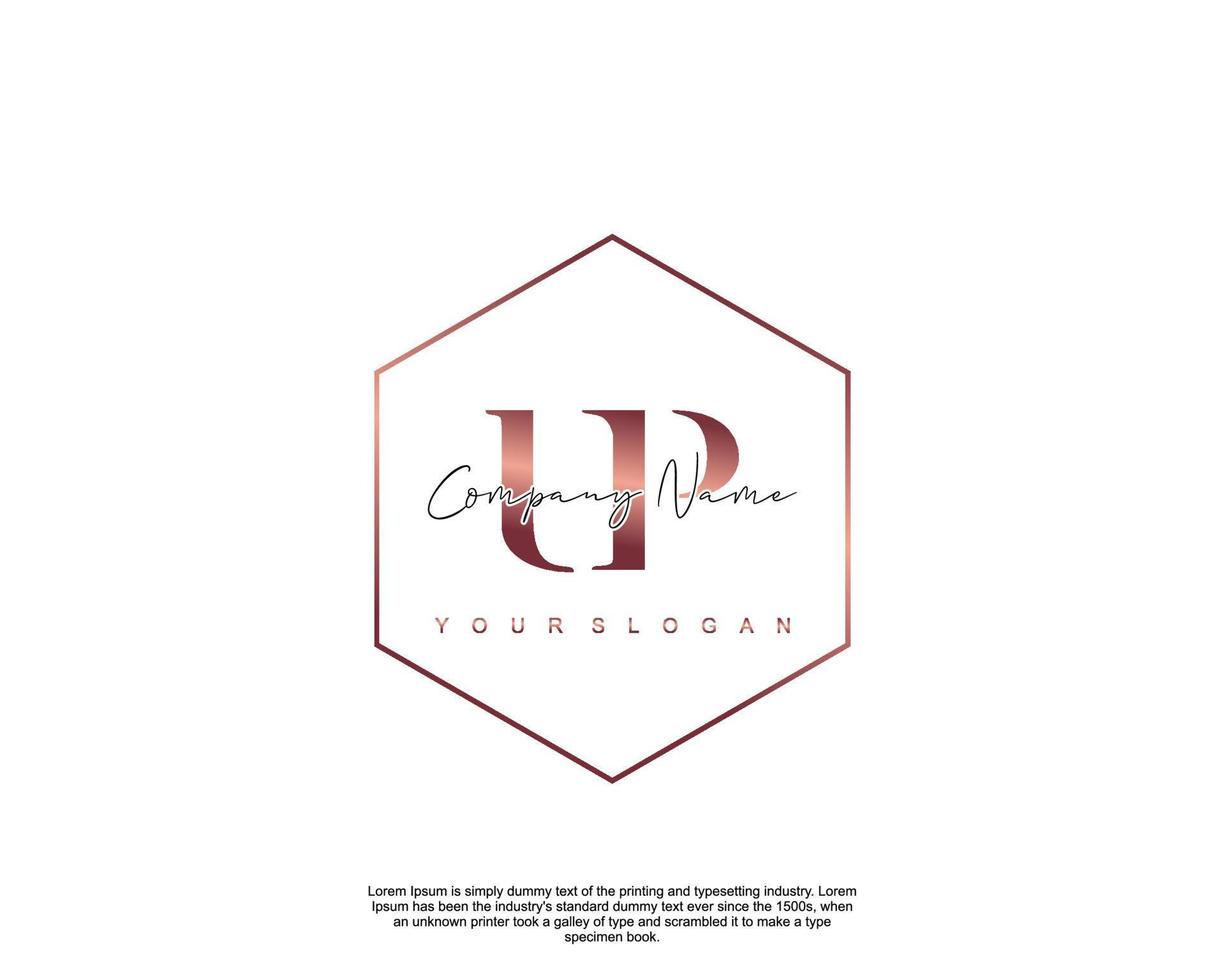 Initial letter UP Feminine logo beauty monogram and elegant logo design, handwriting logo of initial signature, wedding, fashion, floral and botanical with creative template vector