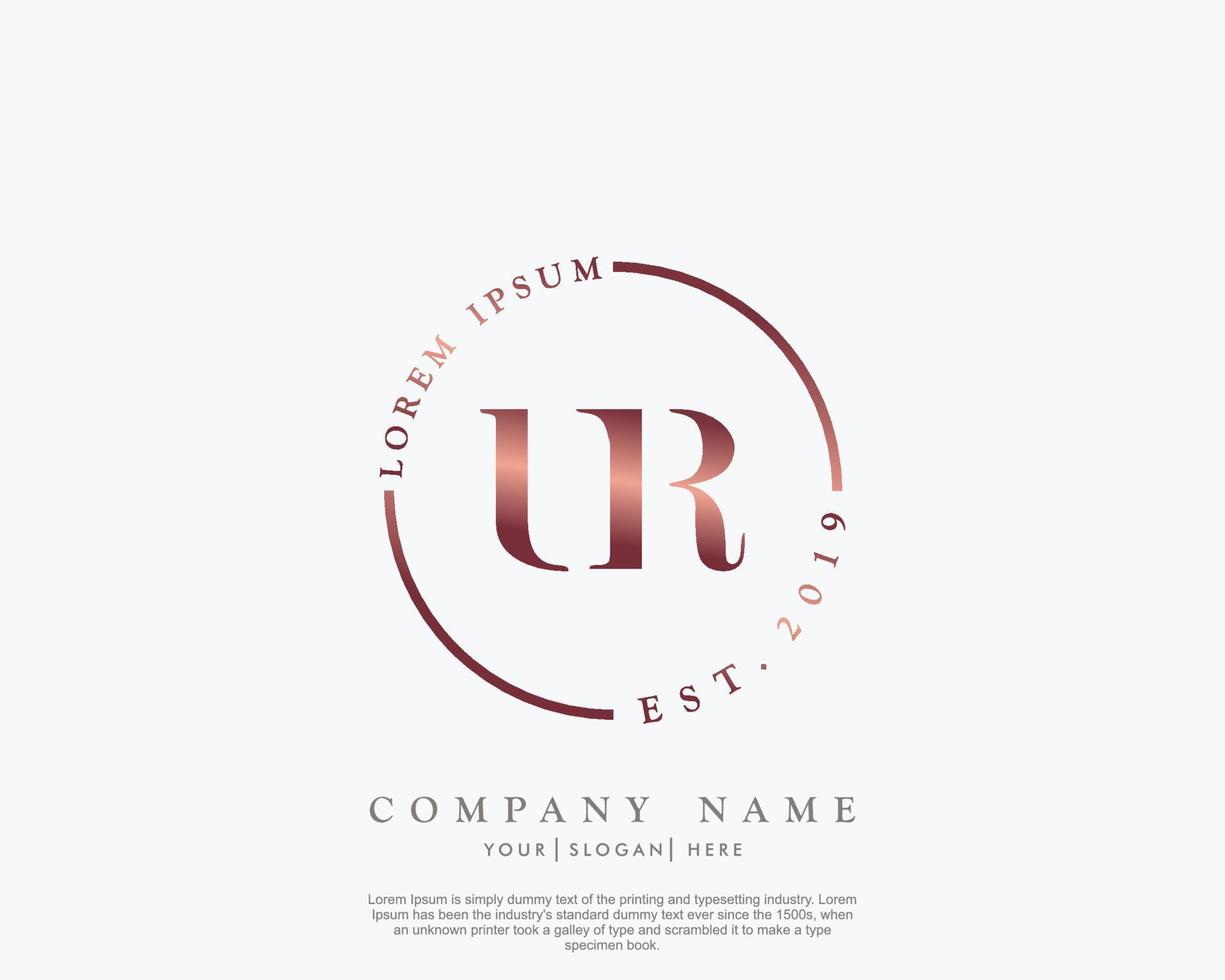 Initial letter UR Feminine logo beauty monogram and elegant logo design, handwriting logo of initial signature, wedding, fashion, floral and botanical with creative template vector