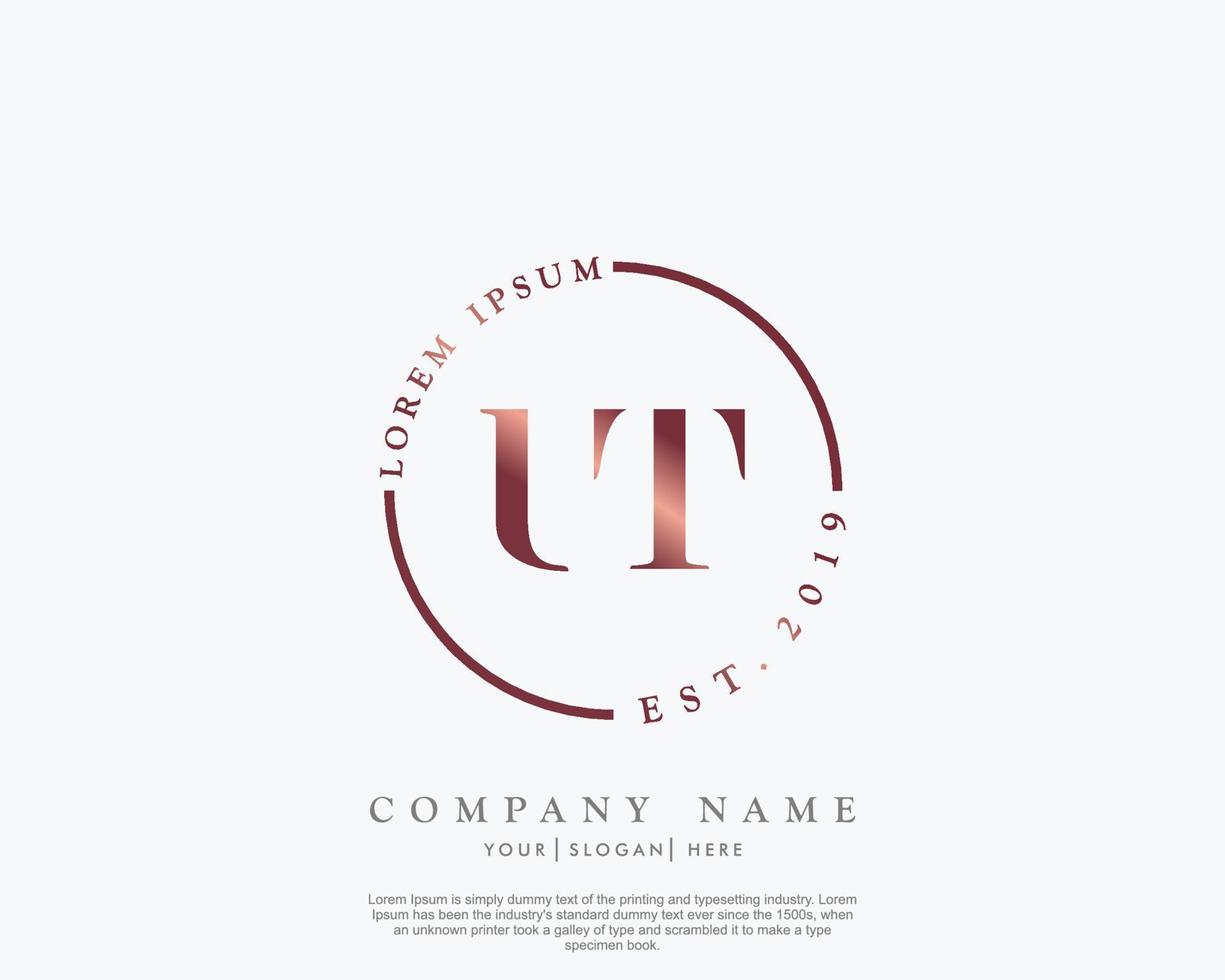 Initial letter UT Feminine logo beauty monogram and elegant logo design, handwriting logo of initial signature, wedding, fashion, floral and botanical with creative template vector