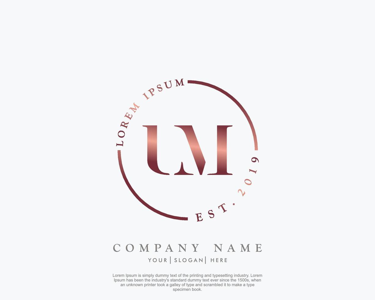 Initial letter UM Feminine logo beauty monogram and elegant logo design, handwriting logo of initial signature, wedding, fashion, floral and botanical with creative template vector