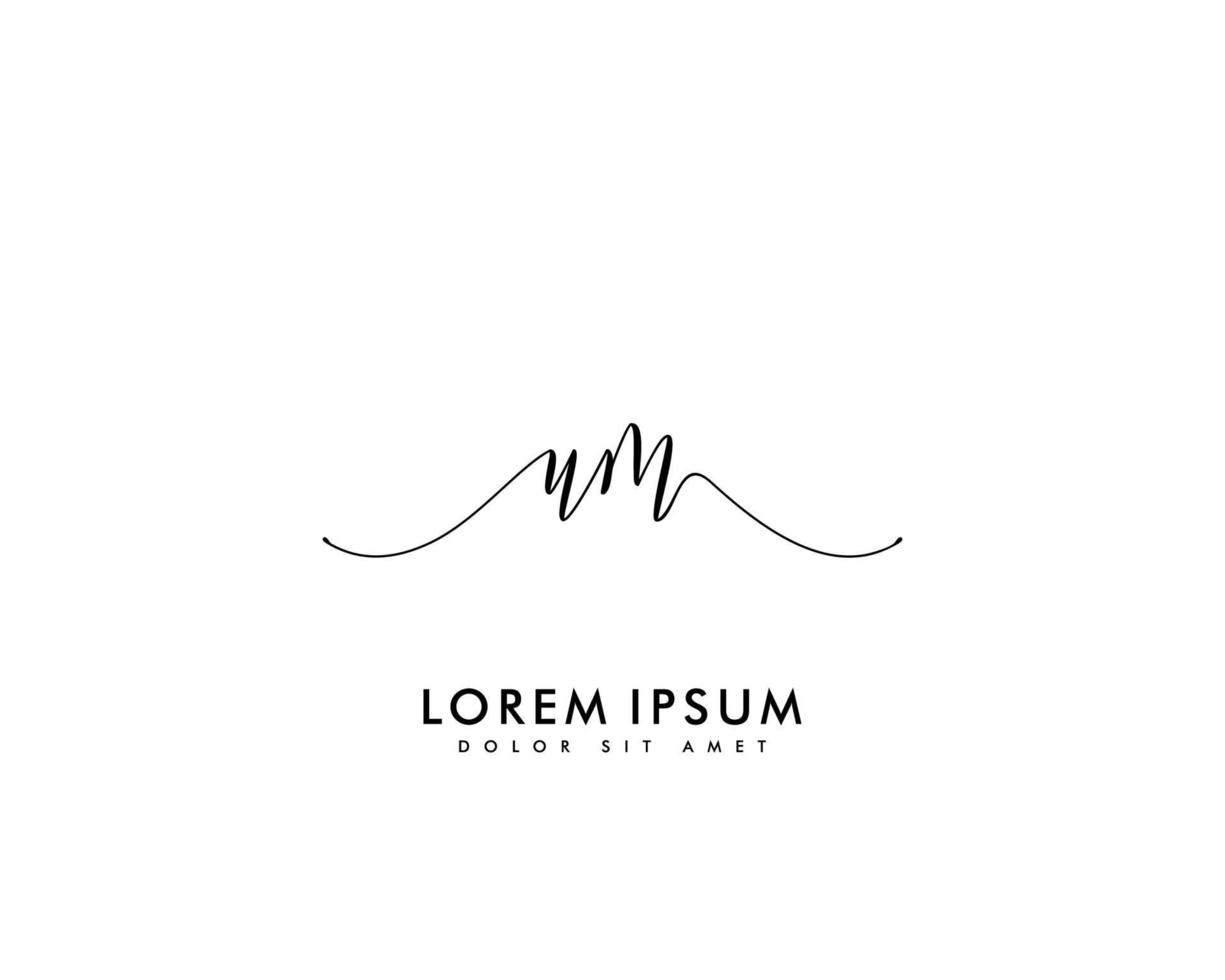 Initial letter UM Feminine logo beauty monogram and elegant logo design, handwriting logo of initial signature, wedding, fashion, floral and botanical with creative template vector