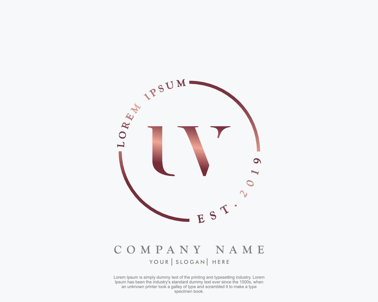 Initial letter UV Feminine logo beauty monogram and elegant logo design, handwriting logo of initial signature, wedding, fashion, floral and botanical with creative template vector