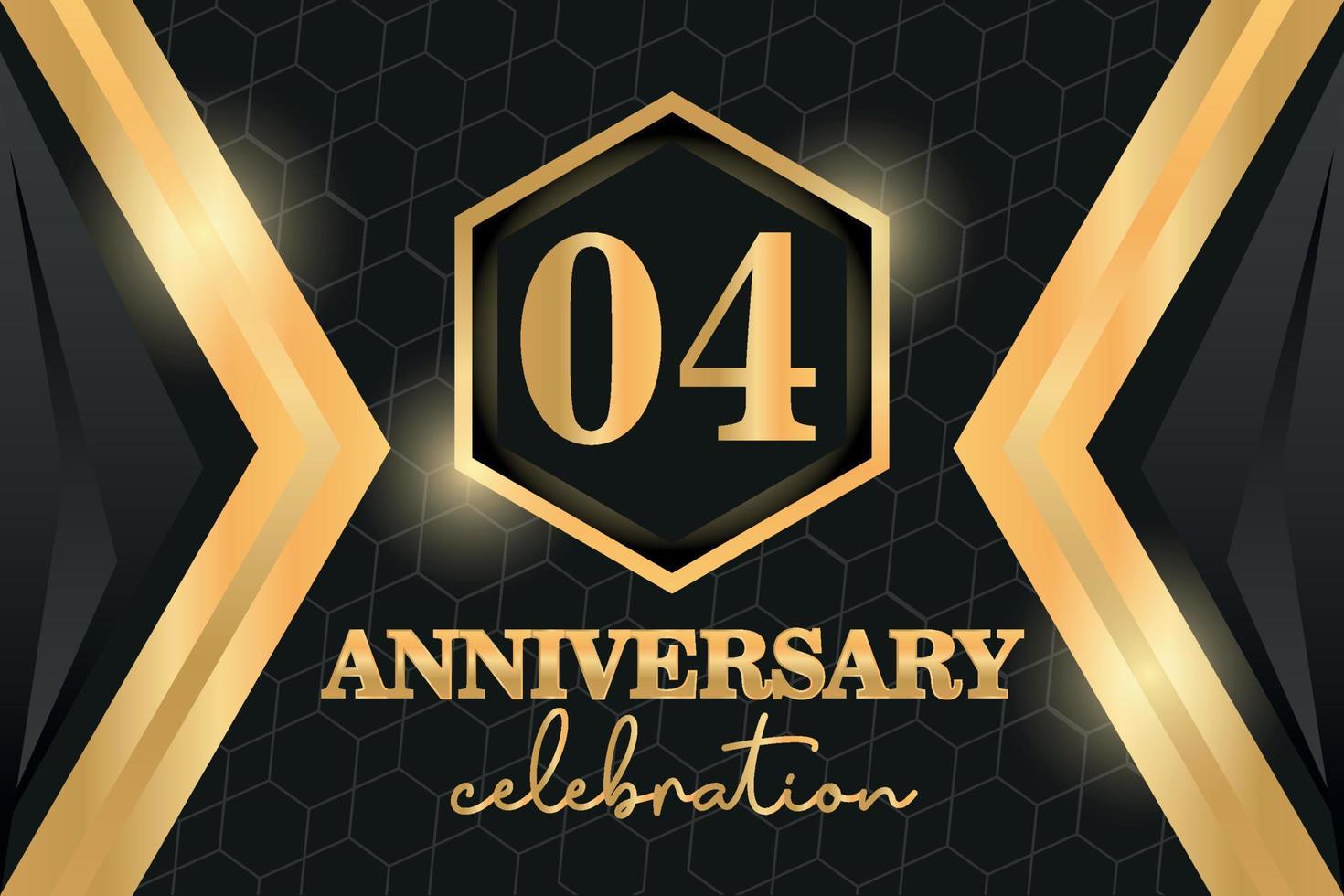 04 Years Anniversary Logo Golden Colored vector design  on black background template for greeting