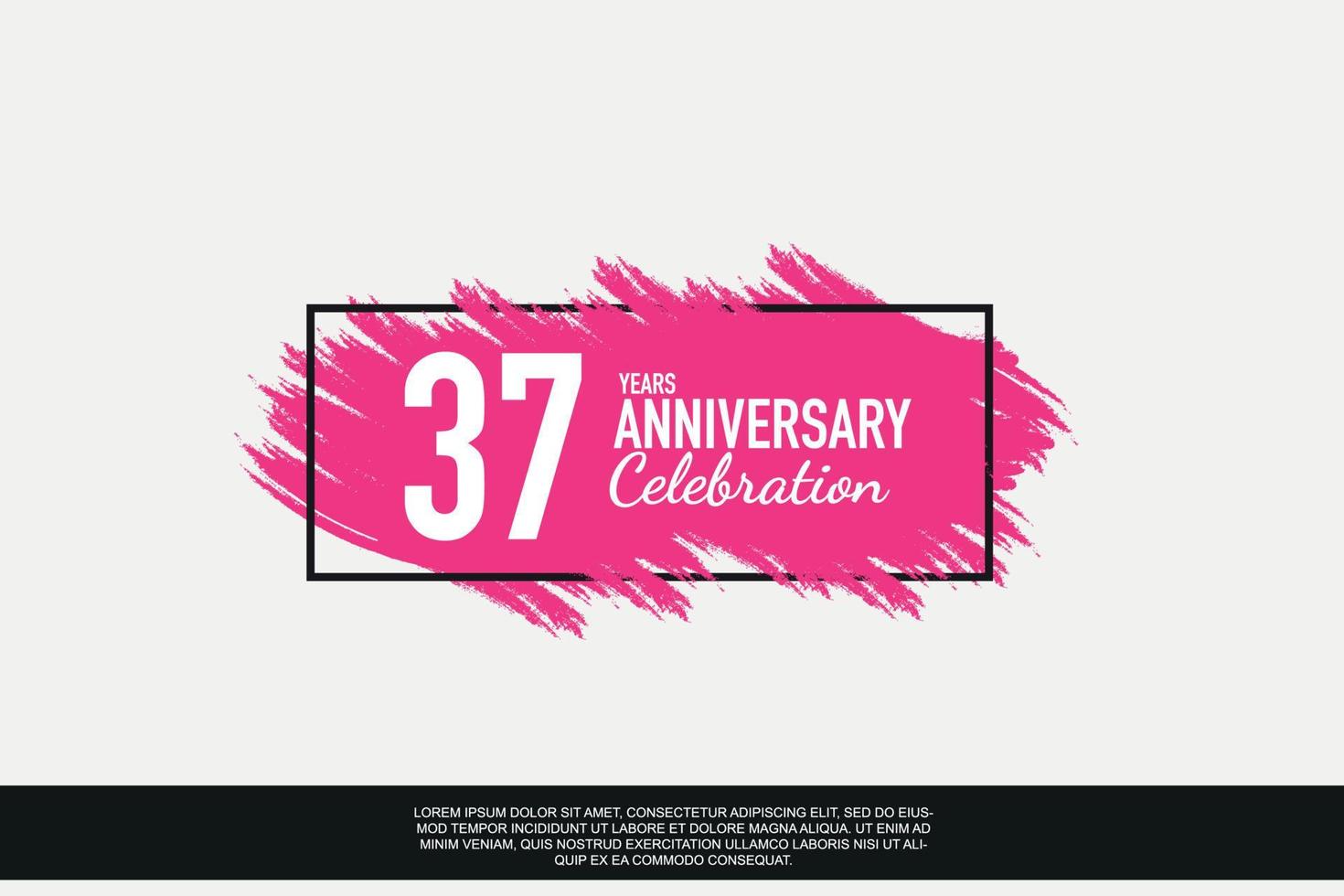 37 year anniversary celebration vector pink design in black frame on white background abstract illustration logo