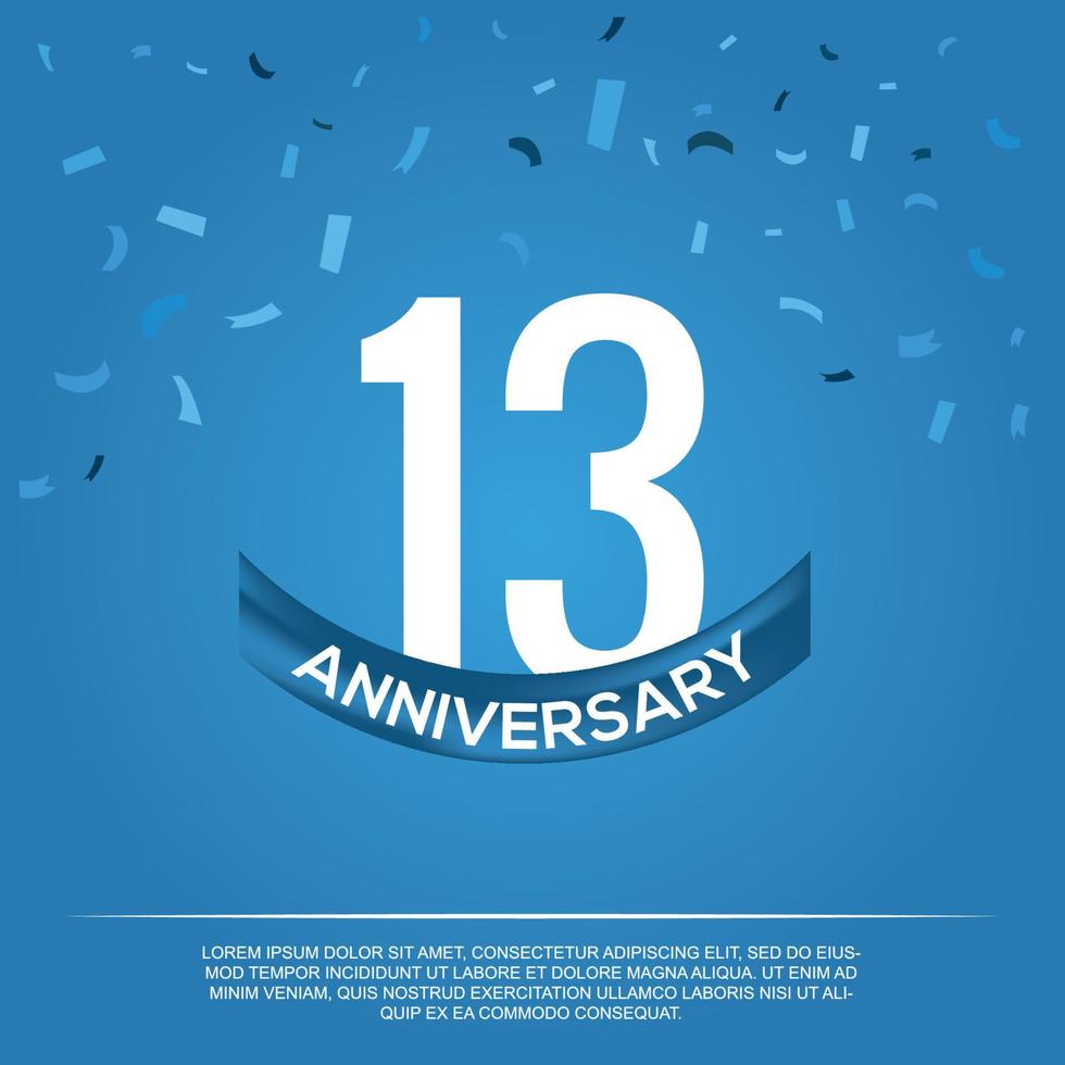 13th anniversary celebration vector design with white color numbers and white color font on blue color background abstract