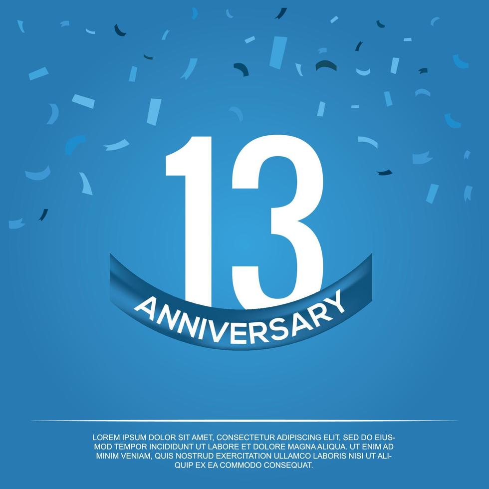 13 aniversario celebracion vector diseño con blanco color números y blanco color fuente en azul color antecedentes resumen