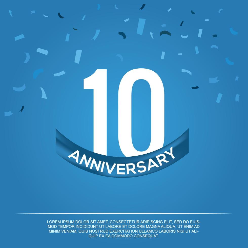 10th anniversary celebration vector design with white color numbers and white color font on blue color background abstract