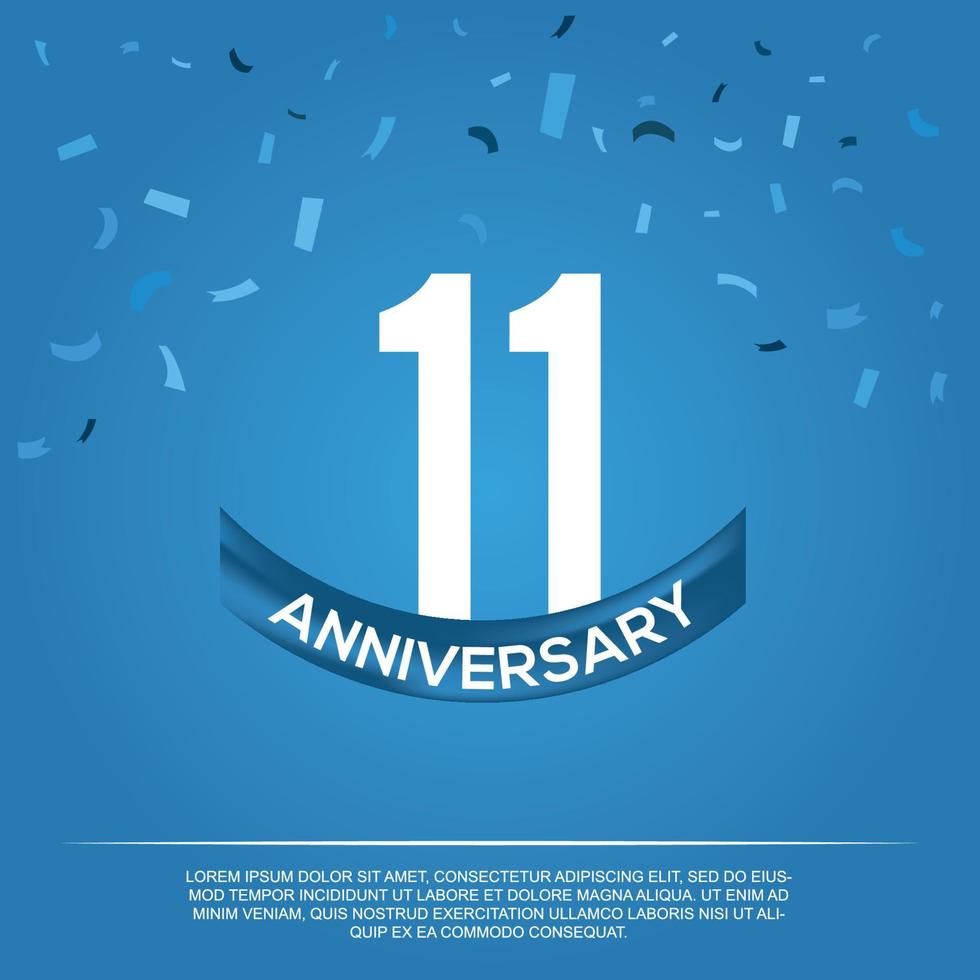 11h anniversary celebration vector design with white color numbers and white color font on blue color background abstract