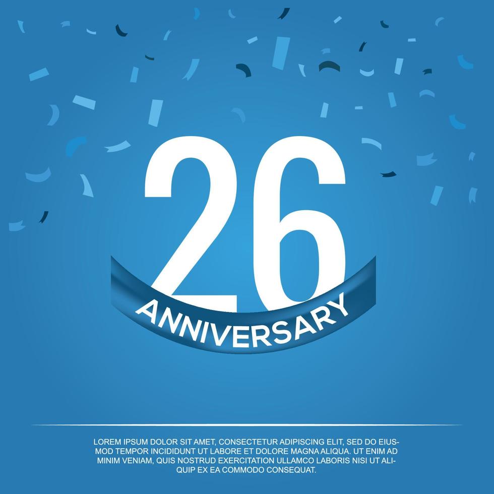 26th anniversary celebration vector design with white color numbers and white color font on blue color background abstract