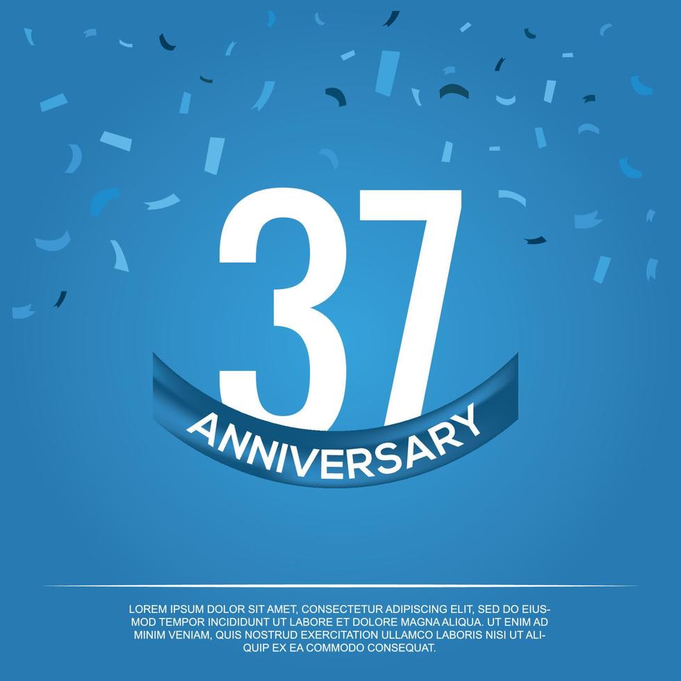 37th anniversary celebration vector design with white color numbers and white color font on blue color background abstract