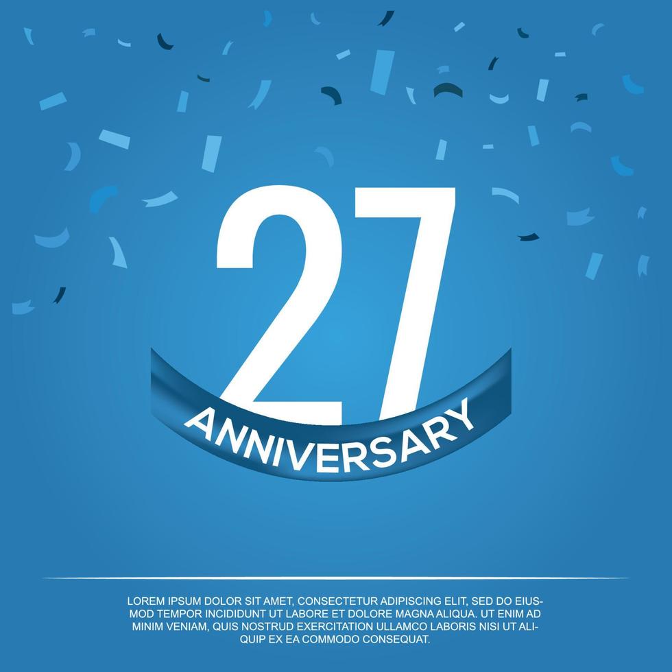 27th anniversary celebration vector design with white color numbers and white color font on blue color background abstract