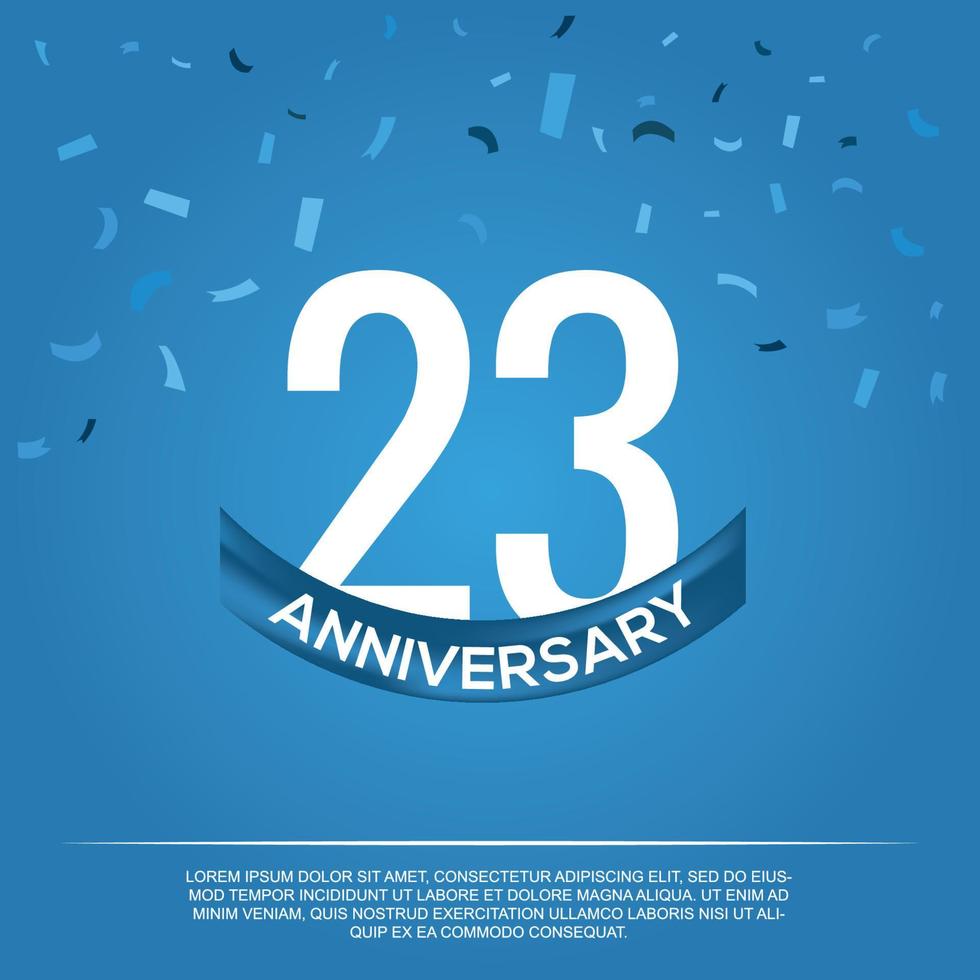 23rd anniversary celebration vector design with white color numbers and white color font on blue color background abstract