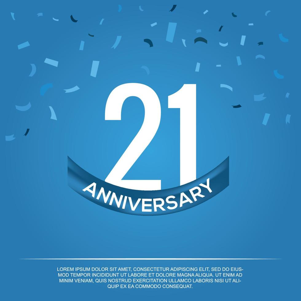 21st anniversary celebration vector design with white color numbers and white color font on blue color background abstract