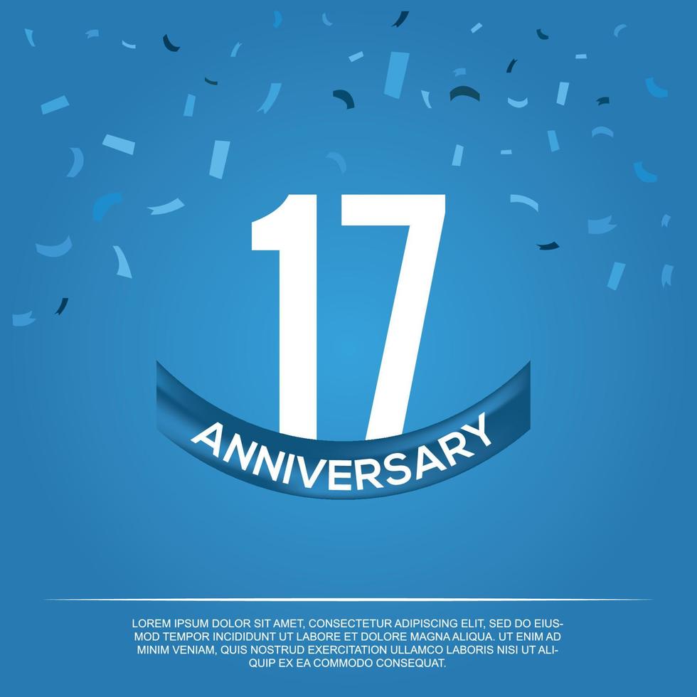 17th anniversary celebration vector design with white color numbers and white color font on blue color background abstract