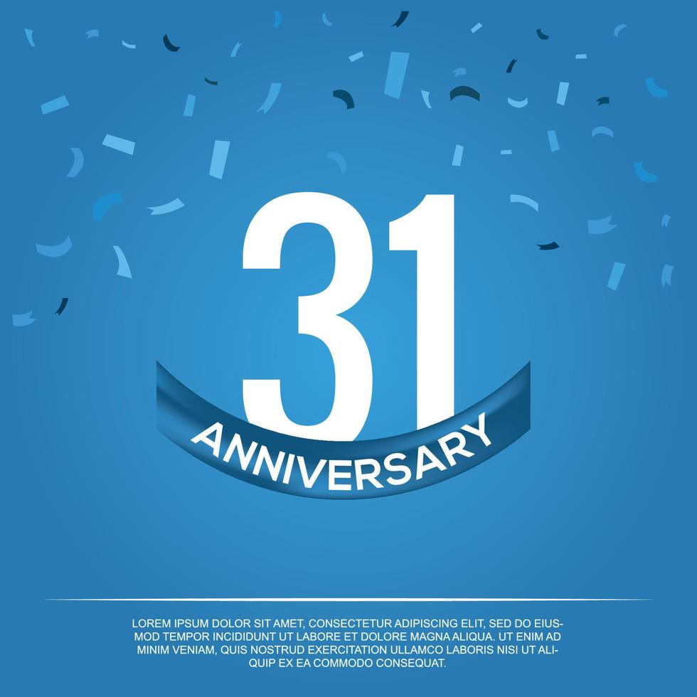 31st anniversary celebration vector design with white color numbers and white color font on blue color background abstract