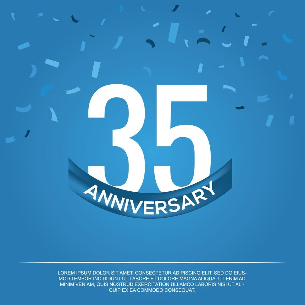 35th anniversary celebration vector design with white color numbers and white color font on blue color background abstract