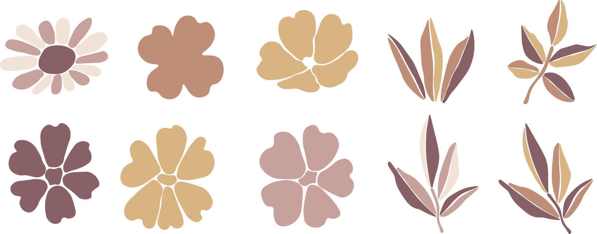 Floral collection with leaves, flower bouquets. Vector flowers. Icons isolated on white background.