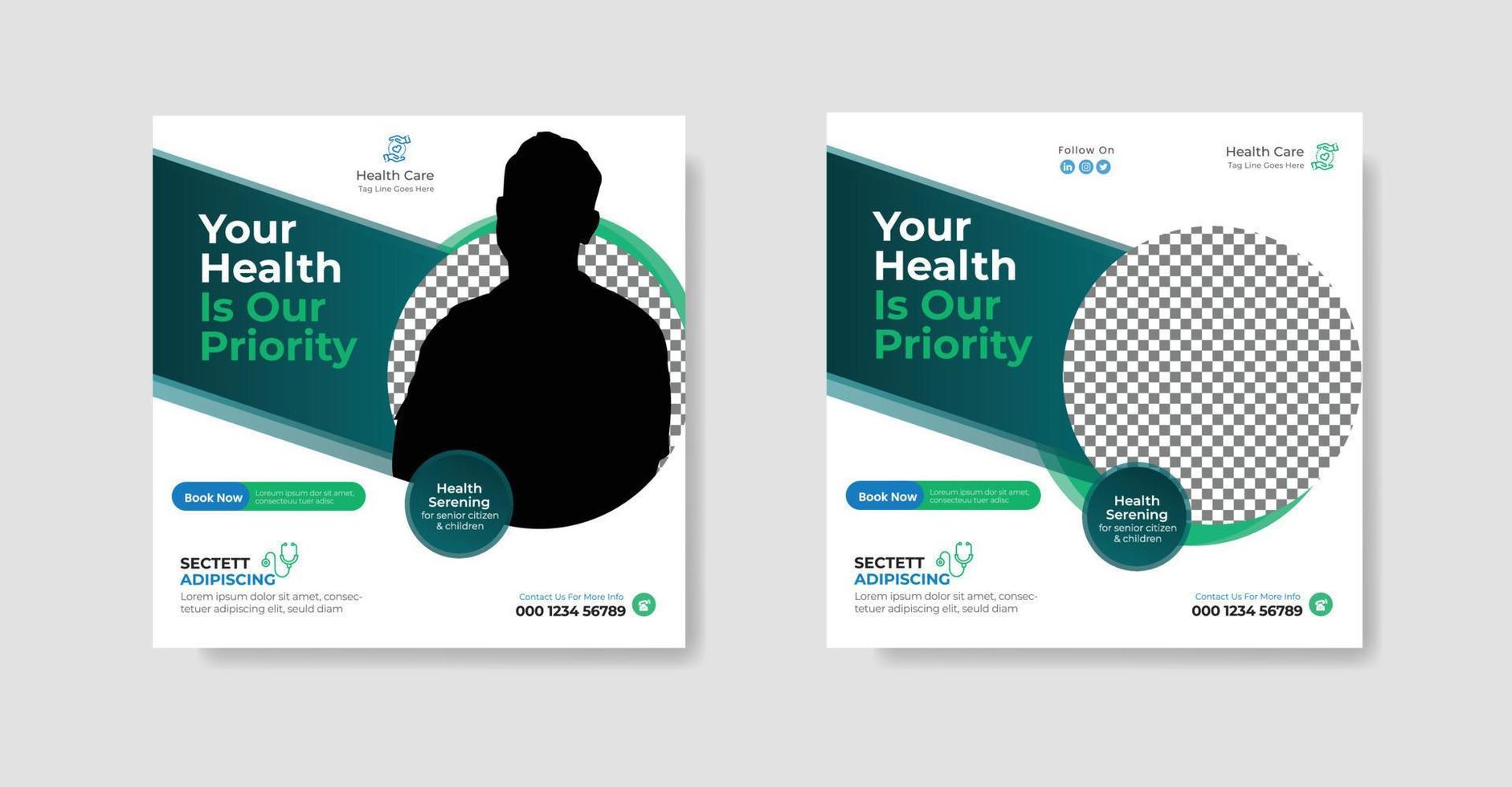 Medical healthcare flayer social media post and web banner or square flayer for social media post template. vector