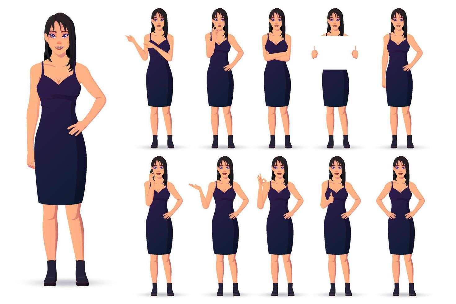 Business Woman Character Set With Various Poses And Different Gestures, Beautiful Caucasian Woman. vector