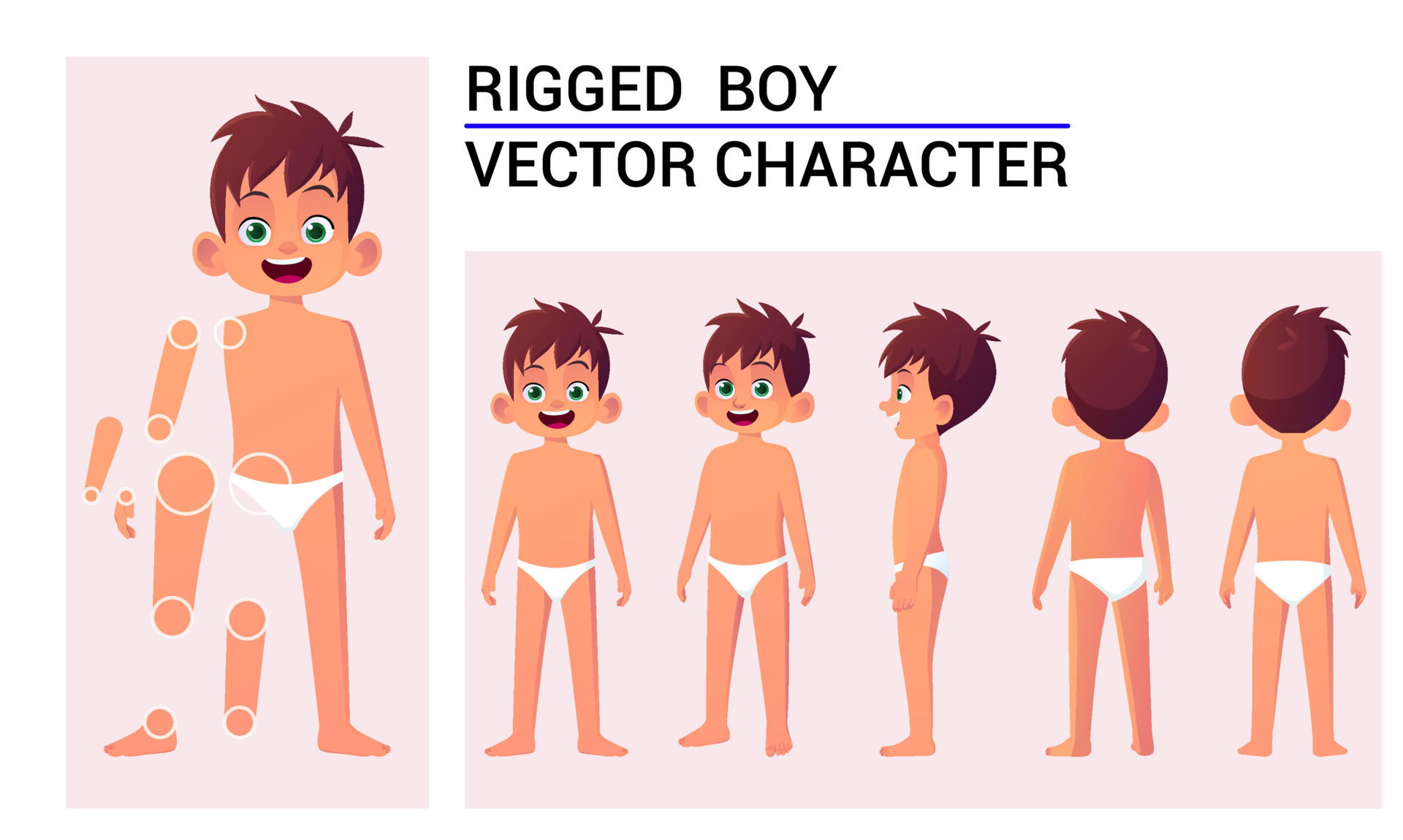 Cartoon Boy Character Creation Set For Animation, Boy Wearing