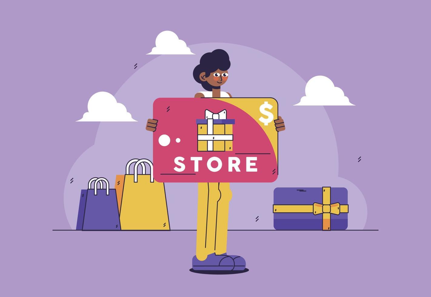 Shopping Illustration - Bonus card person banner vector