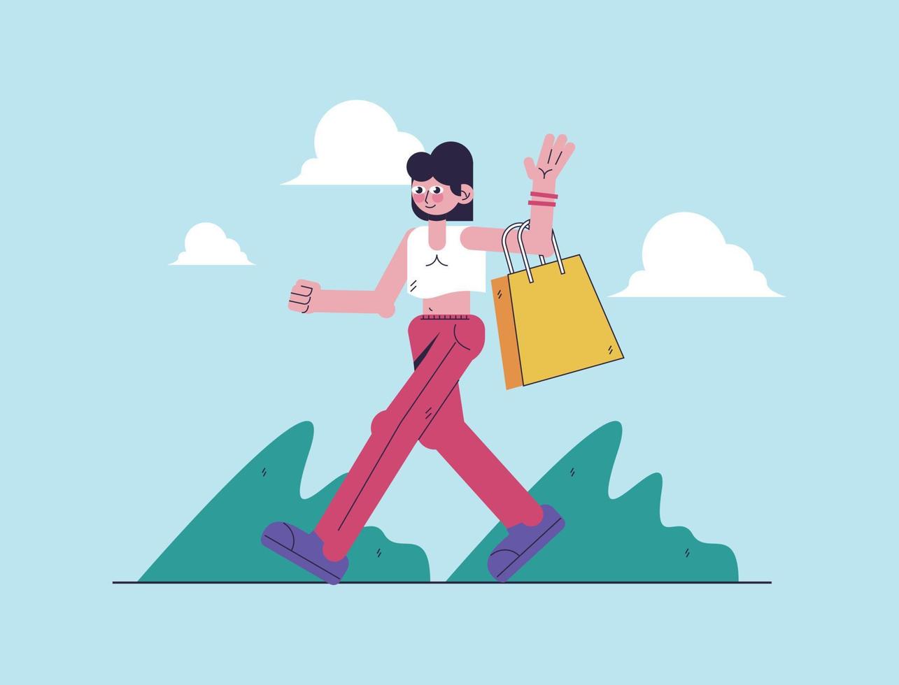 compras ilustración - mujer caminando vector