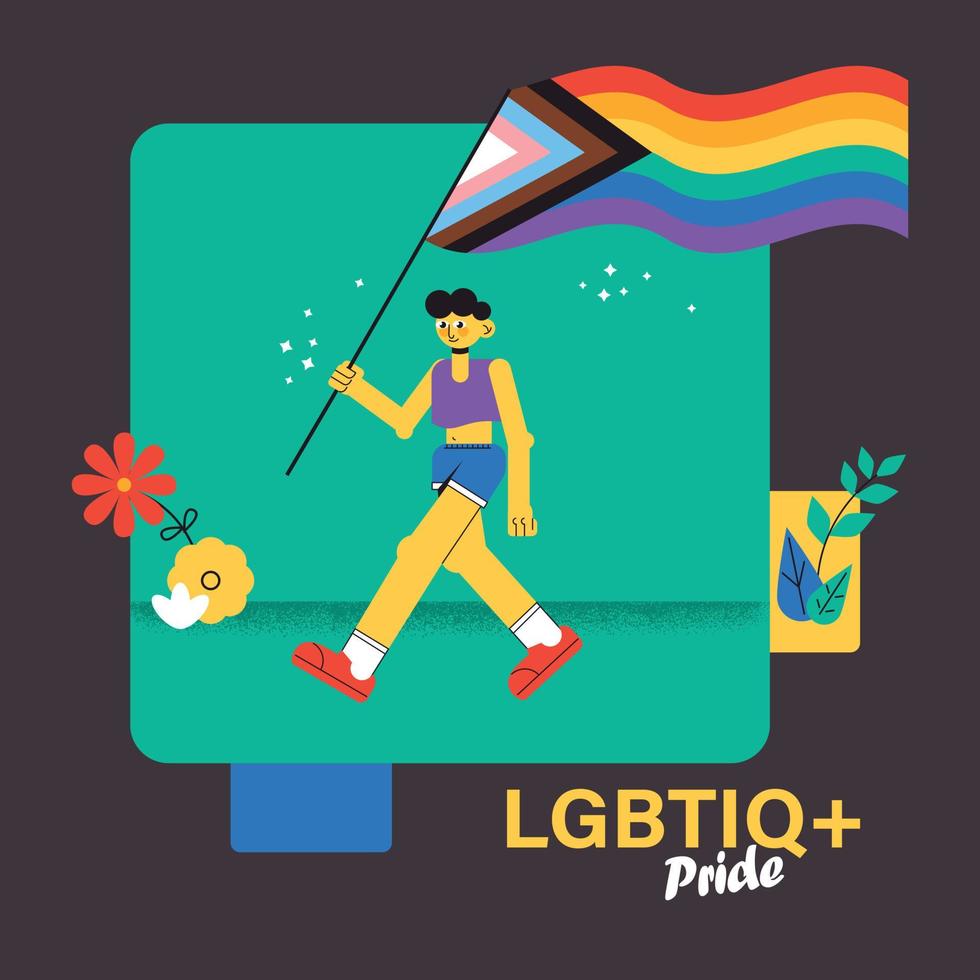 lgtbq orgullo - persona y bandera antecedentes diseño vector